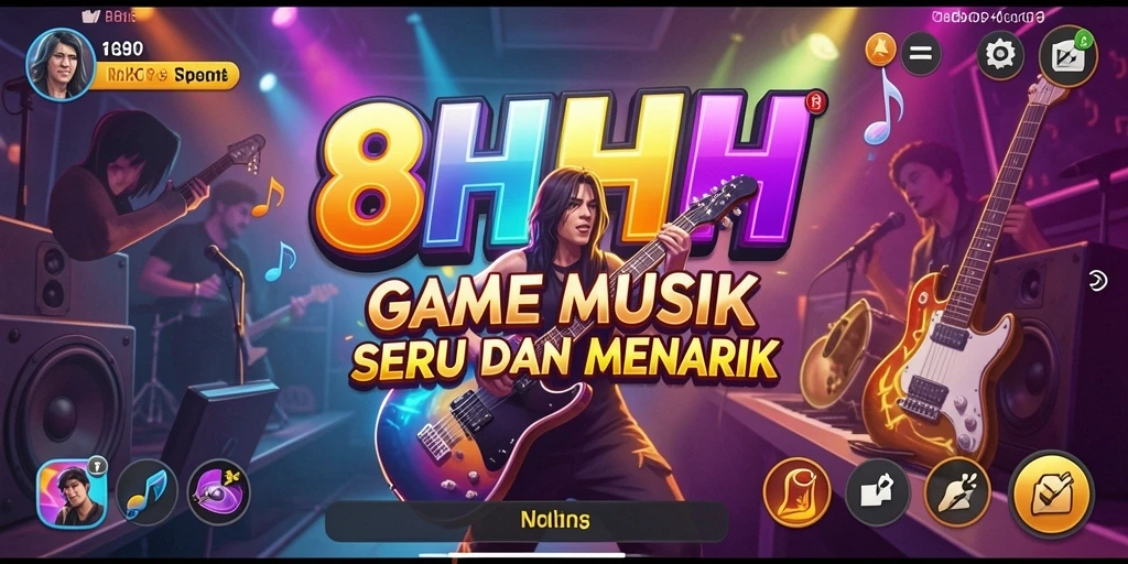 Tampilan gameplay seru 8HHH dengan alat musik virtual.