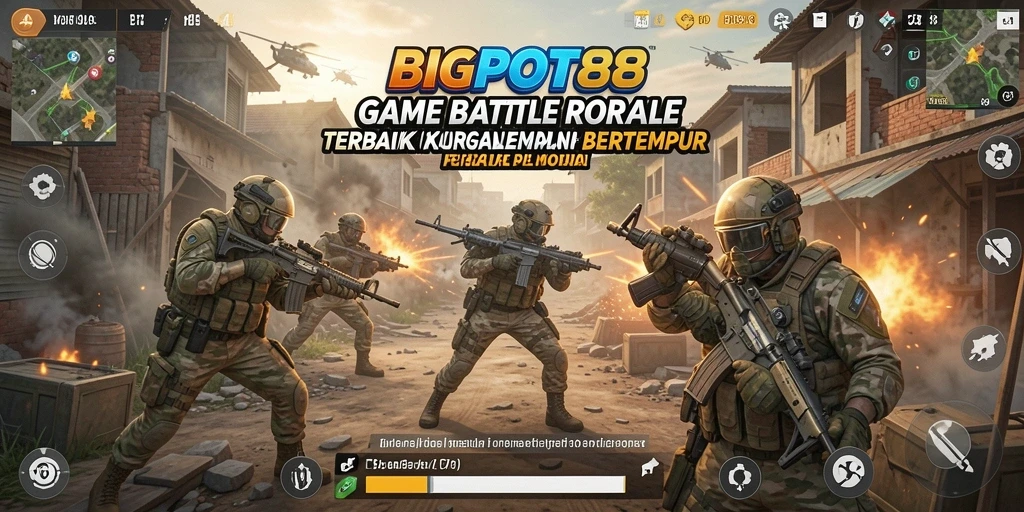 Tampilan gameplay <strong>BIGPOT88</strong> yang mendebarkan dalam mode Battle Royale.
