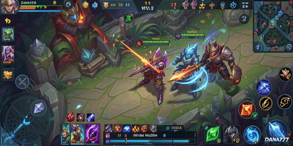 Tampilan gameplay seru DANA777 dengan pertarungan intens di MOBA.
