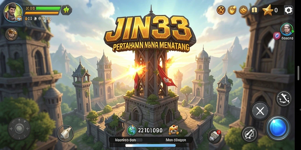 Screenshot JIN33 menunjukkan aksi seru dalam pertahanan menara.