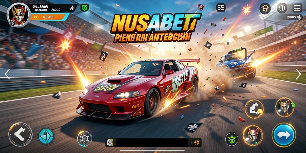 Tangkapan layar gameplay NUSABET dengan balapan yang intens.
