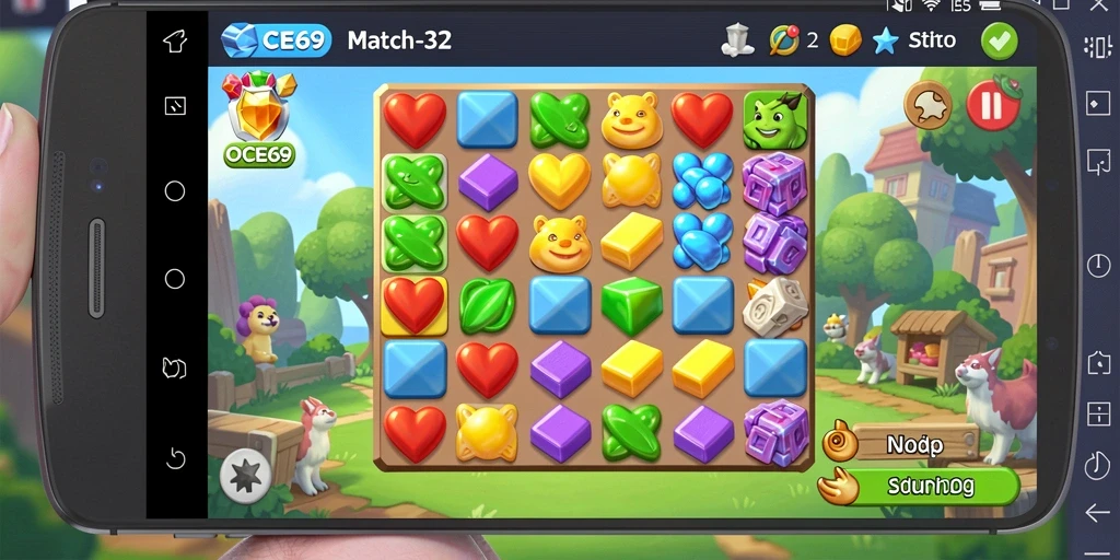 Tampilan gameplay OCE69 dengan kombinasi warna cerah dan animasi menarik.