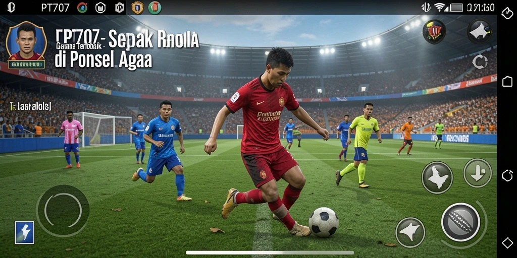 Tampilan gameplay PT707 dengan aksi sepak bola seru.