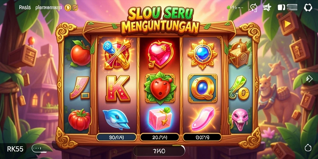 Tampilan gameplay seru pada RK55 dengan berbagai tema slot.