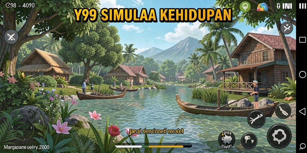 Screenshot gameplay Y89 menampilkan interaksi sosial yang dinamis dan lingkungan hidup.
